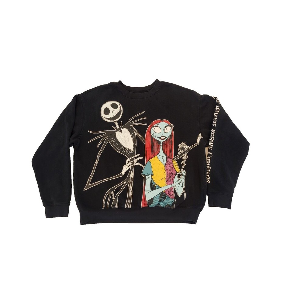 Disney Nightmare Before Christmas Jack Skellington Sally Sweatshirt Size L Black